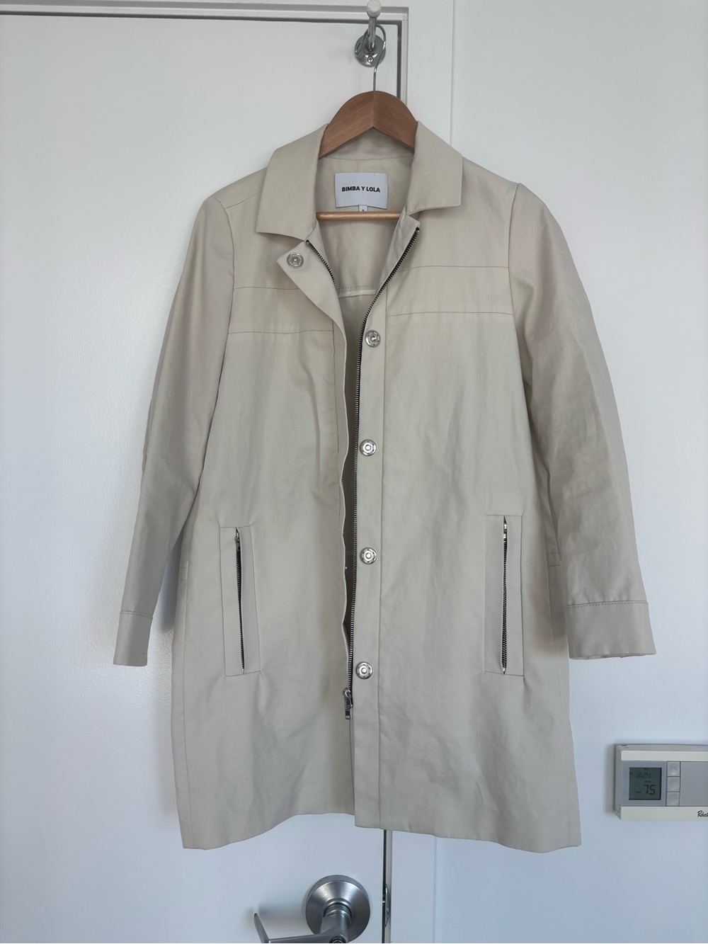 Bimba Y Lola Mid-Length Trench Coat | Size S | Cream/Beige Zip & Snap Closure